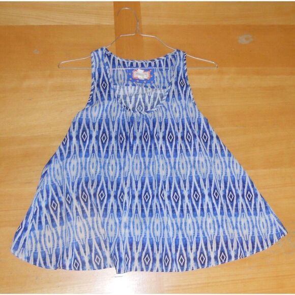 Anthropologie Meadow Rue Merlin Blue White Boho Print TUNIC TANK TOP XS - Picture 3 of 8